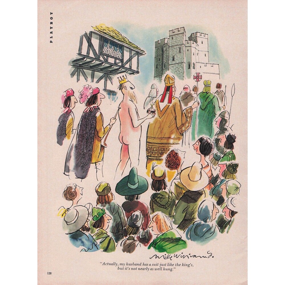 Vintage Playboy Cartoon Art funny Mike Winivand king husband hung dick joke suit